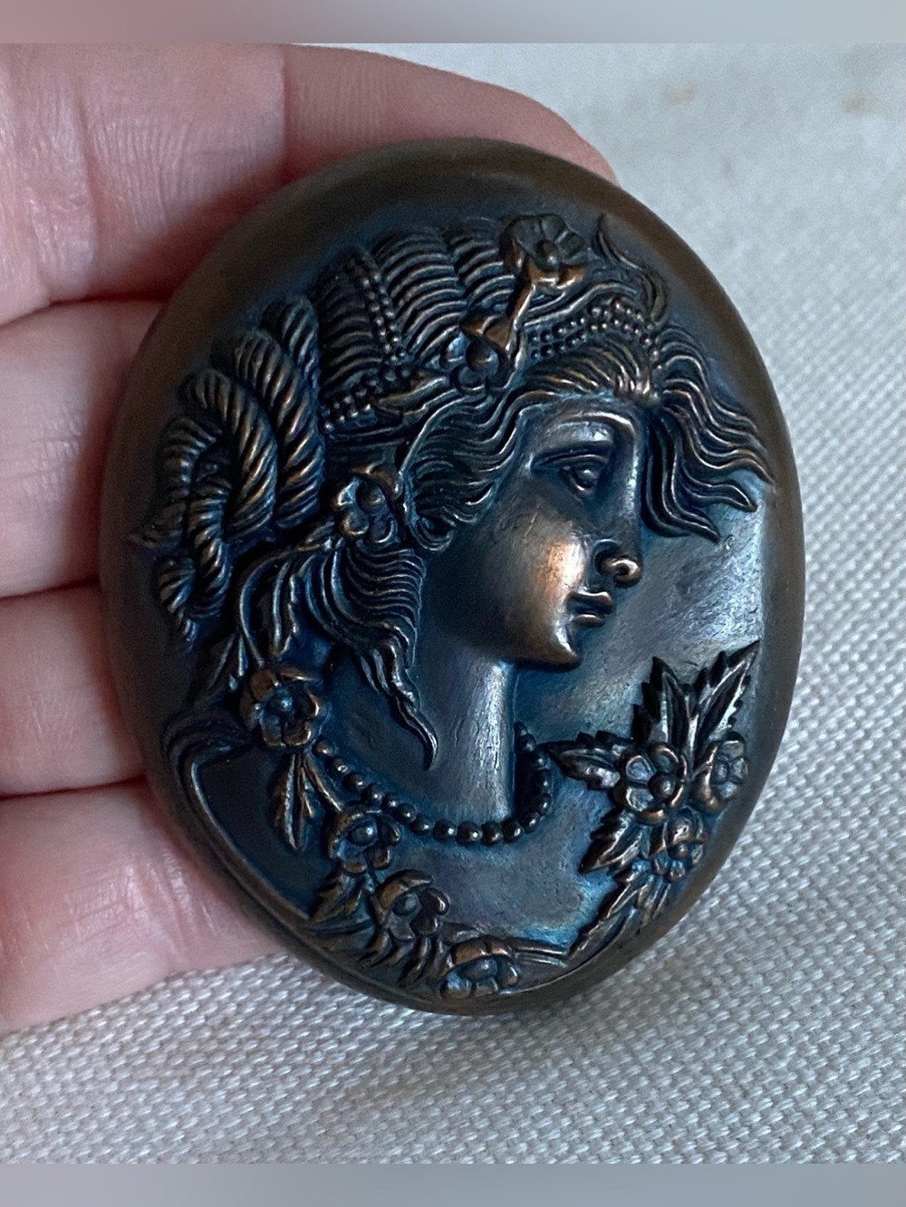 Vintage Art Nouveau Bronze Cameo Plaque Pendant Crowning Touch Collection